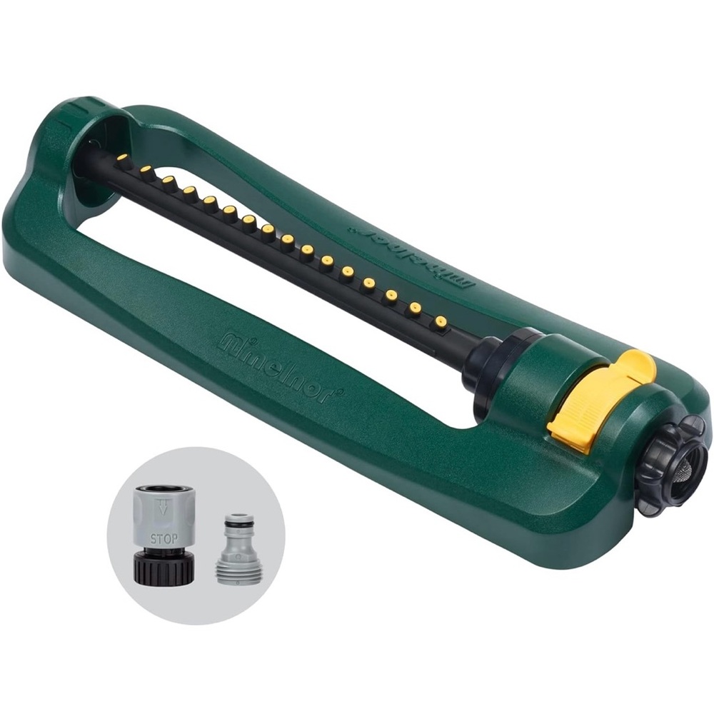 New! Melnor TurboTek Oscillating Sprinkler, Quick Connect Bundle, Green Yellow